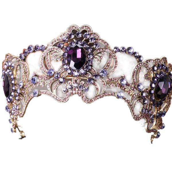 

exquisite amethyst crown headband europe and the united states crown tiara bridal wedding accessories hair accessories, Golden;white