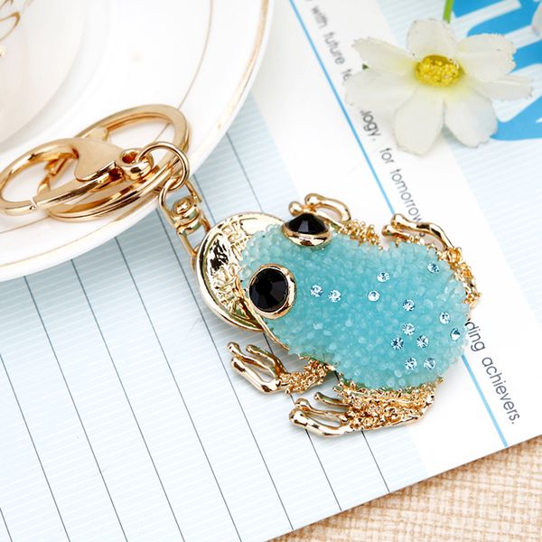 

lovely rhinestone lovers golden toad keychain cartoon car keychain women's bag pendant key chain crystal jewelry, Silver