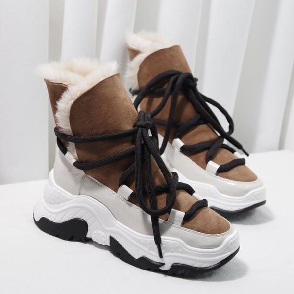 

winter snow boots women platform shoes woman shearling botas ankle boots casual botas feminina lace up, Black