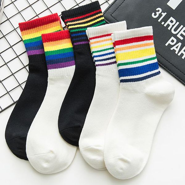 

socks for men women leg autumn winter new cotton rainbow striped socks xmas fashion warm chrismas c0510, Black