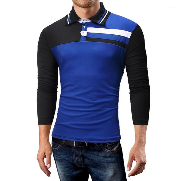 

spring fashion mens lapel stitching polo shirt casual long sleeve slim fit polos male, White;black
