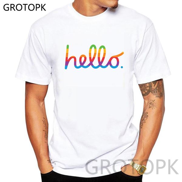 

gay lesbian lgbt pride cotton t shirts men and women 2019 summer rainbow hello design harajuku cotton tshirts couple clothes, White;black