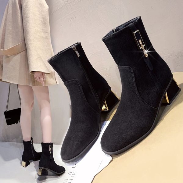 

round toe white ankle boots women shoes autumn booties ladies luxury designer zipper boots-women winter footwear low med rubber, Black