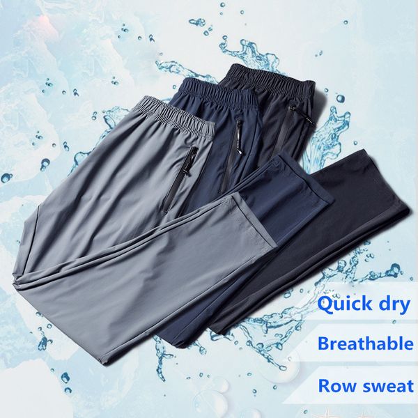 

running pants trousers quick drying ultra thin ice silk elastic slim youth men city walking soft leisure sports wear big size, Black;blue