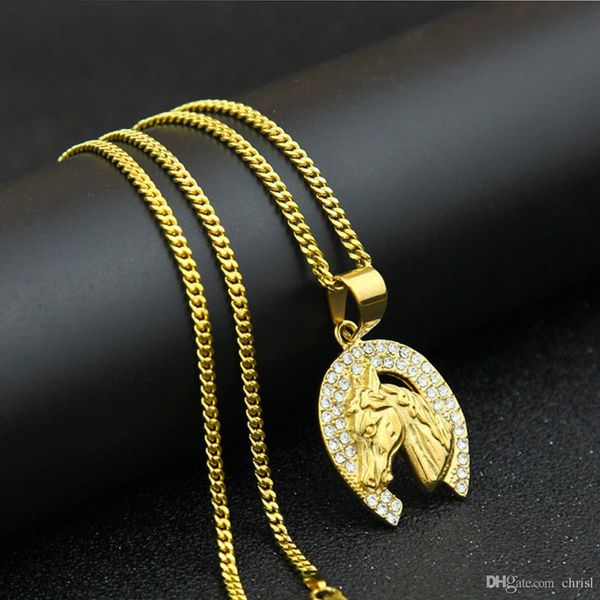 

horse pendant stainless steel hip-hop jewelry necklace gold chains for men women horseshoe women's fashion jewelry gift, Silver