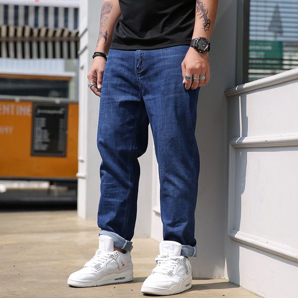 

new arrival fashion large thin loose comfortable softener straight full length casual men jeans plus size 38404243 44 454648, Blue