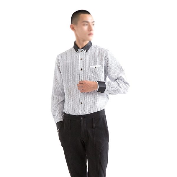 

2020 новый бизнес повседневный мужская рубашка личность горошек печать tops thin нагрудные с длинным рукавом, White;black