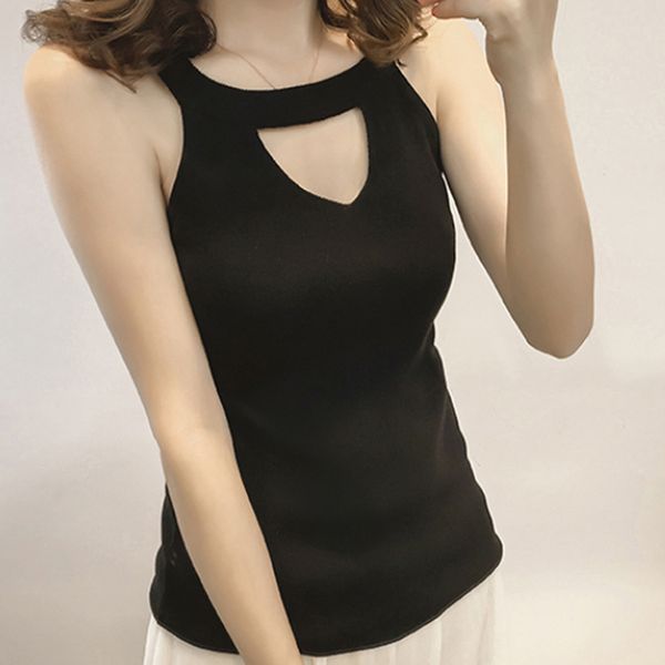 

women's tanks & camis summer hollow out vest camisole halter sleeveless bodycon thin knitted off shoulder tank, White