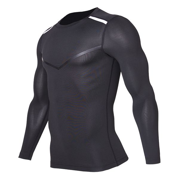 

men's gym shirt compression long sleeve o-neck running shirt men workout training fitness crossfit t, Black;blue