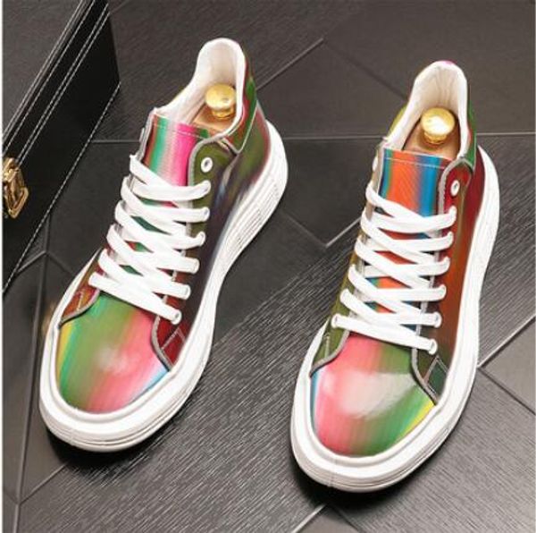 

men's fashion casual shoes hair stylist fashion shoes hip hop high bang board flat dazzle color high shoe men's loafer, Black