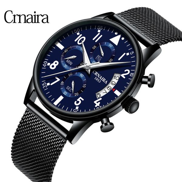 

fashion men's quartz wristwatch milanese mesh strap waterproof luxury pilot watches stainless steel swiss chronograph watch, Slivery;brown