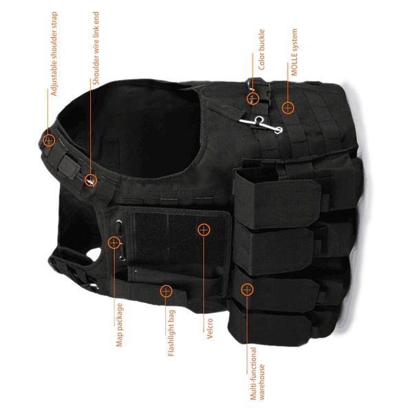 

camouflage hunting multi-function vest men tactical vest wargame body molle armor hunting jungle outdoor equipment, Camo;black