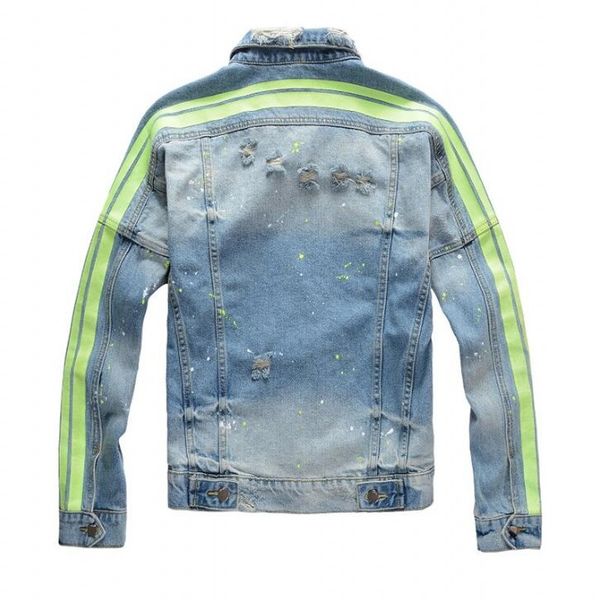 

wholesale new motorcycle letter printing denim jacket high fashion designer famous bomber denim slim windbreaker jacket mens jean clothing, Black;brown