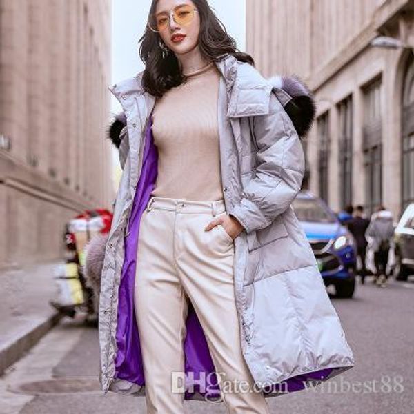 

women's clothing winter warm outwear light down jacket hooded puffer coat white duck down puffer jacket warm parka big fur collar free, Black