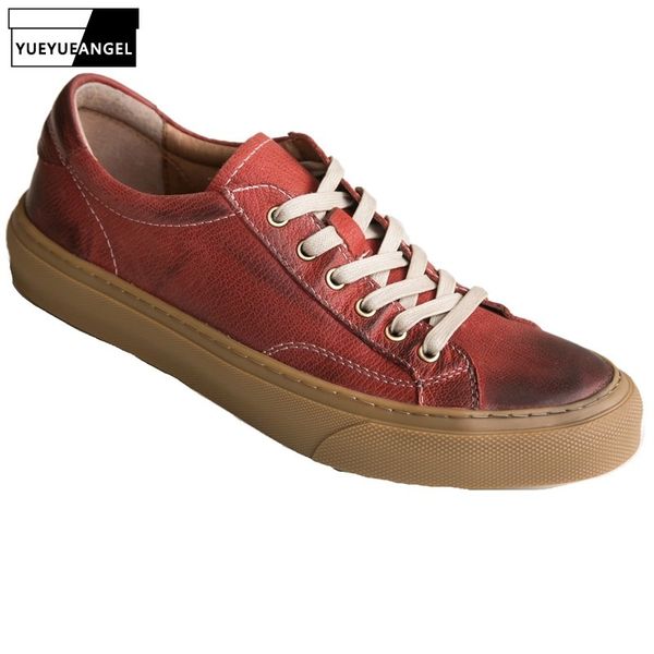 

vintage cow genuine leather men shoes lace up flat sneakers luxury trainers casual loafers british style breathable man footwear, Black