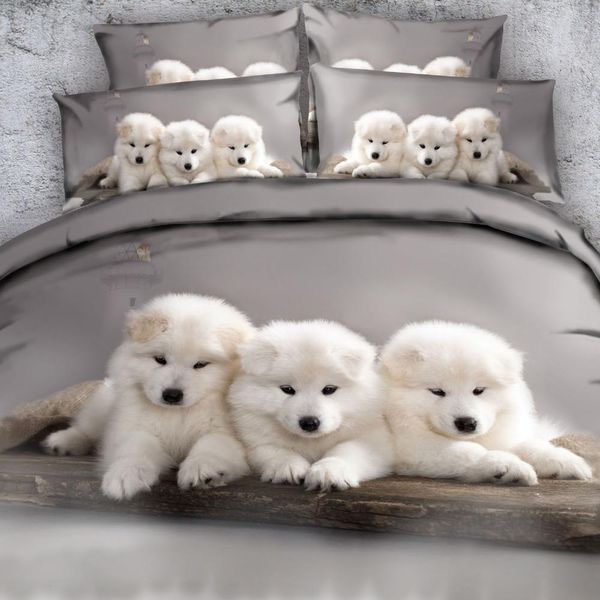 

королевский наименование источника постельное белье 3 частей за комплект белого самоеда щенки обнимаются 3d животных комплект постельных при