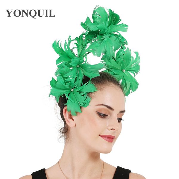 

dance nice green fascinator headbands princess prom cocktail party feathers headwear hair accessories formal dress headwear