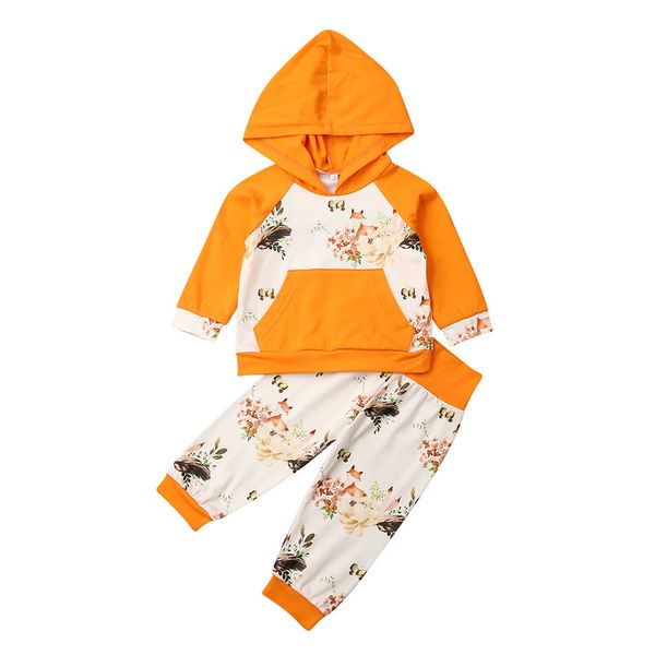 

2pcs newborn toddler baby girl boy outfits floral clothes long sleeve hoodie +pants set 0-24m, White