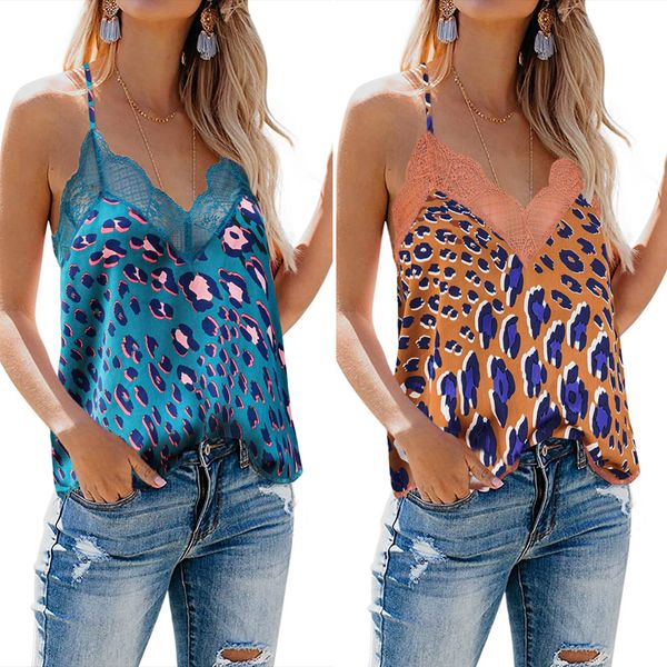 

ins womens camisole европейский и американский новый плечевой ремень кружева v-образным вырезом леопардовый шифон без рукавов женский топ 25, Black;white