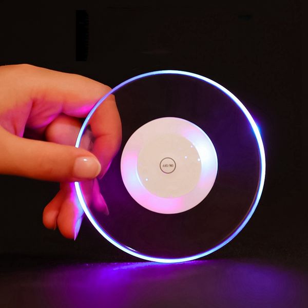 

ultra thin acrylic led luminous coaster cocktail coaster bar mixing wine luminous color coaster bar party beer beverage decoration t3i5590