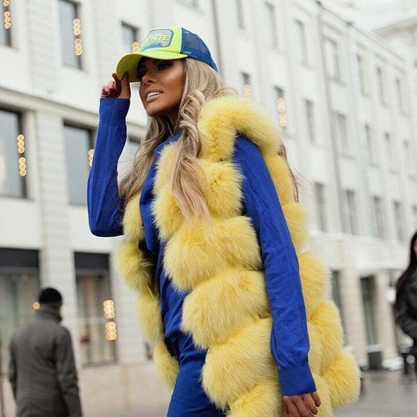 

women's fur & faux 23 colors women real vests genuine gilet jackets perfect shopping outfit abrigo mujer customzie plus size, Black
