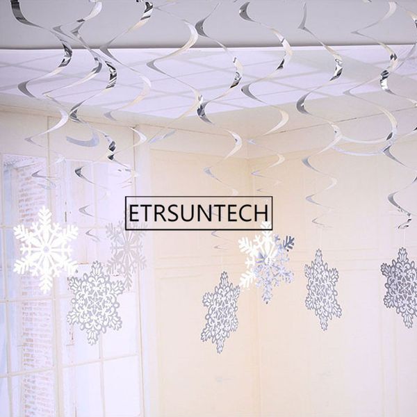 

50sets pvc merry christmas hanging white snow foil swirl banner garland christmas decorations for home new year party