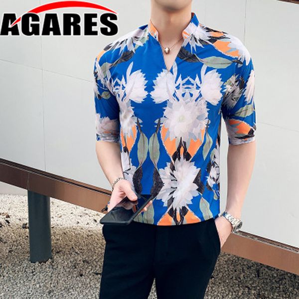 

2019 new fashion mens printed shirt party club casual shirts for male short sleeve slim baroque chemise homme dress sa-8, White;black