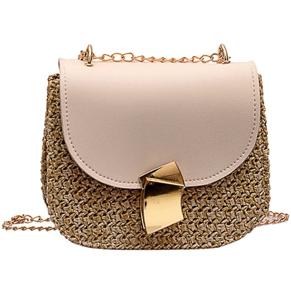

new-straw shoulder bag small flap crossbody for women woven bag female retro beach rattan chain wicker(white
