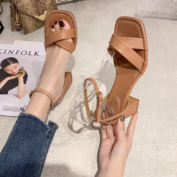 

2020 summer high heel sandal for women block heels black platform sandals female shoe buckle strap clear shoes med ladies