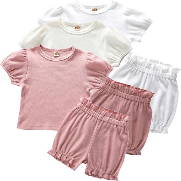 

telotuny 2020 baby girl clothes новорожденный младенец лето 2 шт. комплект хлопчатобумажная футболка брюки осенние наряды одежда baby girl c, White
