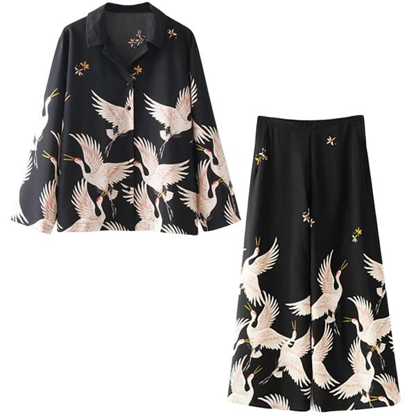 

suit female 2018 summer new style temperament long-sleeved shirt + high waist wide leg pants fashion two-piece set, Black;red