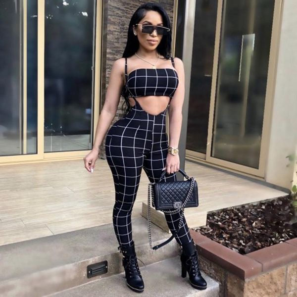 

womens designer clothing sets casual tracksuits playsuits plaids strapless bras 2pcs fashion female suits, Gray