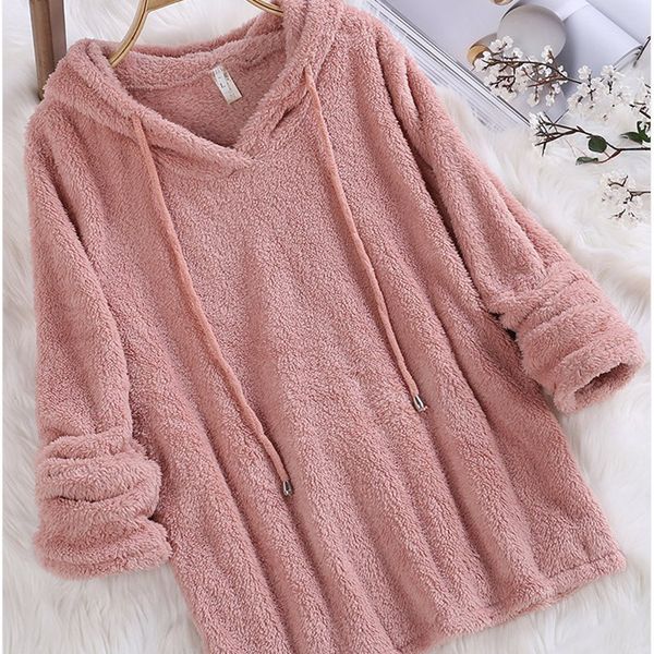 

womens hoodies pullover autumn and winter solid color long-sleeved crop hoodies sweatshirts women clothes hooded wool hoodie, Black