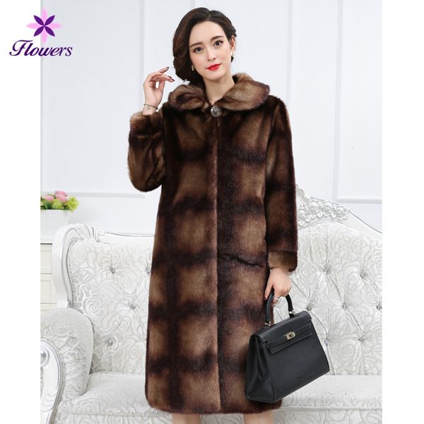 

новая зима m-5xl искусственного меха пальто женская мода плюс размер свободные длинные пальто одежда элегантный отложным воротником шубы lry, Black