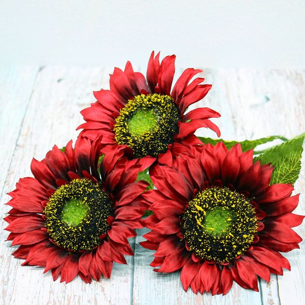 

silk cloth multipurpose colorful artificial flowers with leaves lightweight fake sunflower home 3 head diy decorative pastoral