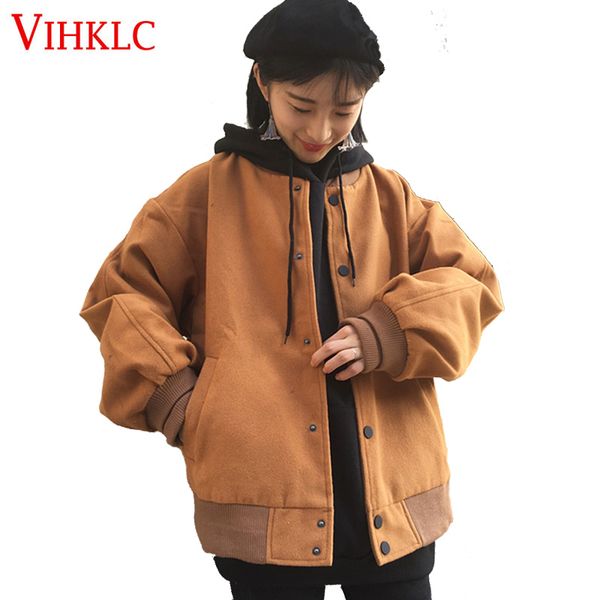 

women 2017 autumn and winter new jacket women fashion loose bat sleeves jacket solid color single-breasted a909, Black;brown