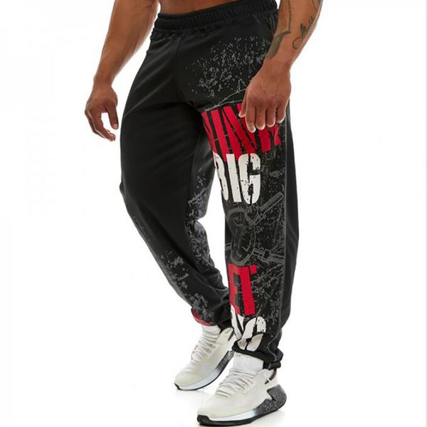 

men's pants muscle sweatpants fitness training joggers casual autumn fashion streetwear men elastic waistband, Black
