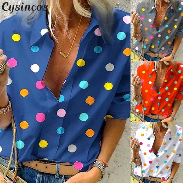 

cysincos women blouses 2019 fashion long sleeve turn down collar shirt chiffon office blouse slim casual plus size s-5xl, White