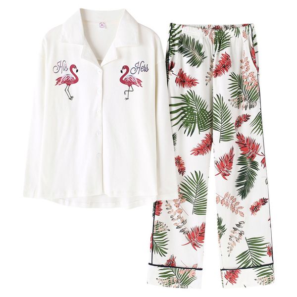 

cartoon flamingo spring pajama sets mujer pajamas set homewear long sleeve elastic waist loose pyjamas feminino pyjamas s89208, Black;red
