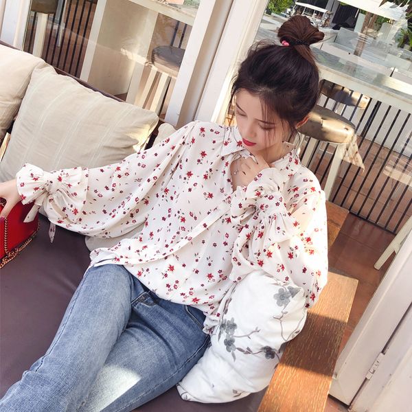 

mishow 2019 women fashion casual chiffon floral long sleeve blouse ladies korean blouses mx17d4547, White