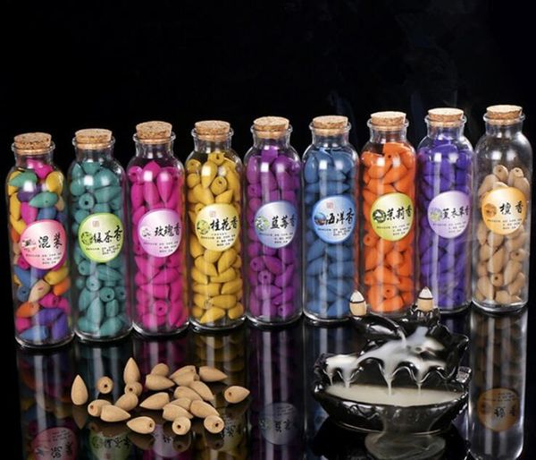 

Bottle Natural Backflow Incense Cone Grain Glass Bottle 11 Scents Tower India Sandalwood Incenses 65pcs/bottle