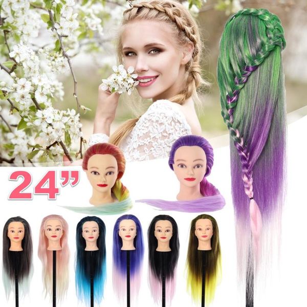 

24inch long blonde hair hairdressing mannequin head braiding smooth wig for hairstyles synthetic manikin head with table clamp, Brown