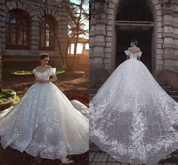 

shinny sequined a-line wedding dress luxury vintage off shoulder church plus size dubai arabic plus size bridal gown custom made, White