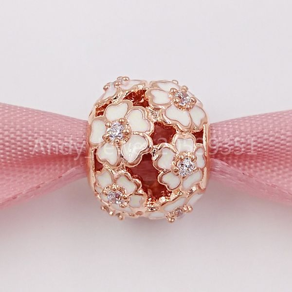 Серебряная белая первичная луга Pandora Rose White Emamel Clear Cz Authentic 925 Beads Charms подходит для европейского стиля Jewelr Endy Jewel