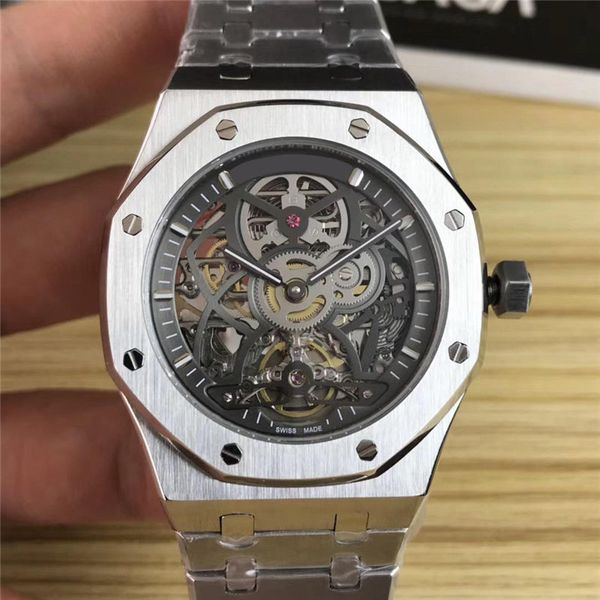 

роскошные часы с полностью автоматическим турбийонным механизмом мужские часы из нержавеющей стали наручные часы высокого качества дизайнерс, Slivery;brown