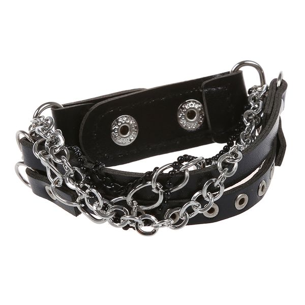 

ajustable punk rock multi-chain leather chain stud bangle wristband bracelet, Black