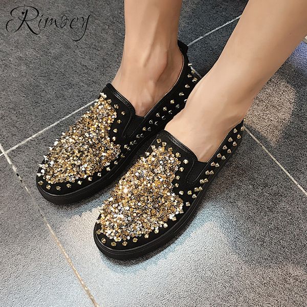 

rimocy women crystal shoes woman comfortable flat heels round toe casual flats 2019 spring new slip on loafers red black shoes