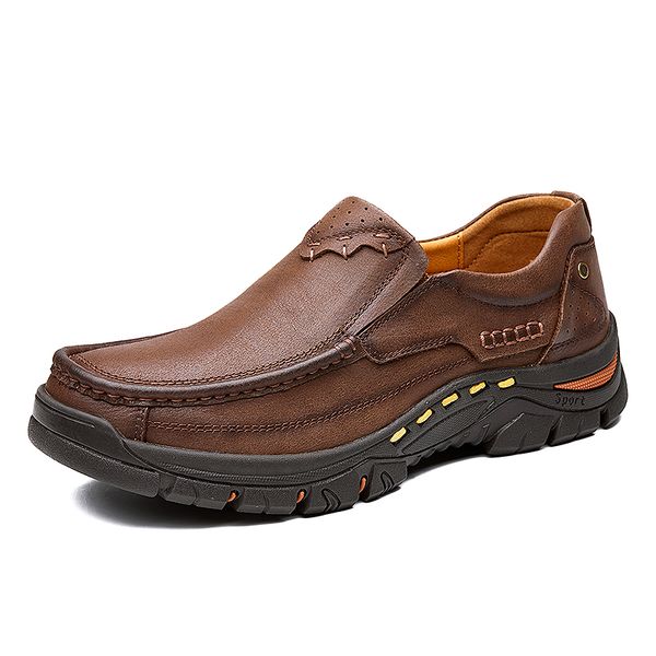 

nice new genuine leather men casual shoes loafer design men flat footwear slip on mens moccasin shoes business formal, Black