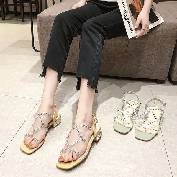 

soft beige heeled sandals buckle strap flat summer shoes woman 2020 women's block heels med black flower comfort block sale