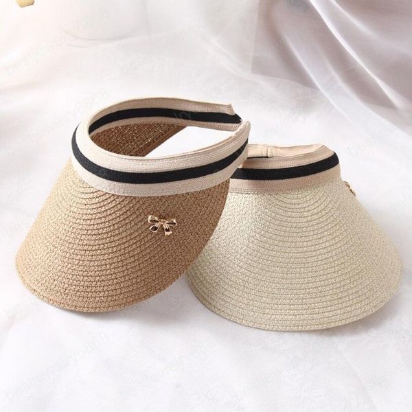 

new women's sun hats handmade straw visor caps parent-child summer hat empty beach hat, Blue;gray